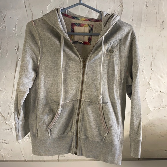 American Eagle Distressed 3/4 Sleeve Hoodie - Picture 1 of 7